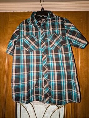 Helix Boys XL Multicolor Plaid Short Sleeve Button Up Casual Shirt